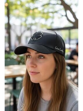 Black Clover Ladies Jaybird Black Satin Glitter Adjustable Back 6 Panel